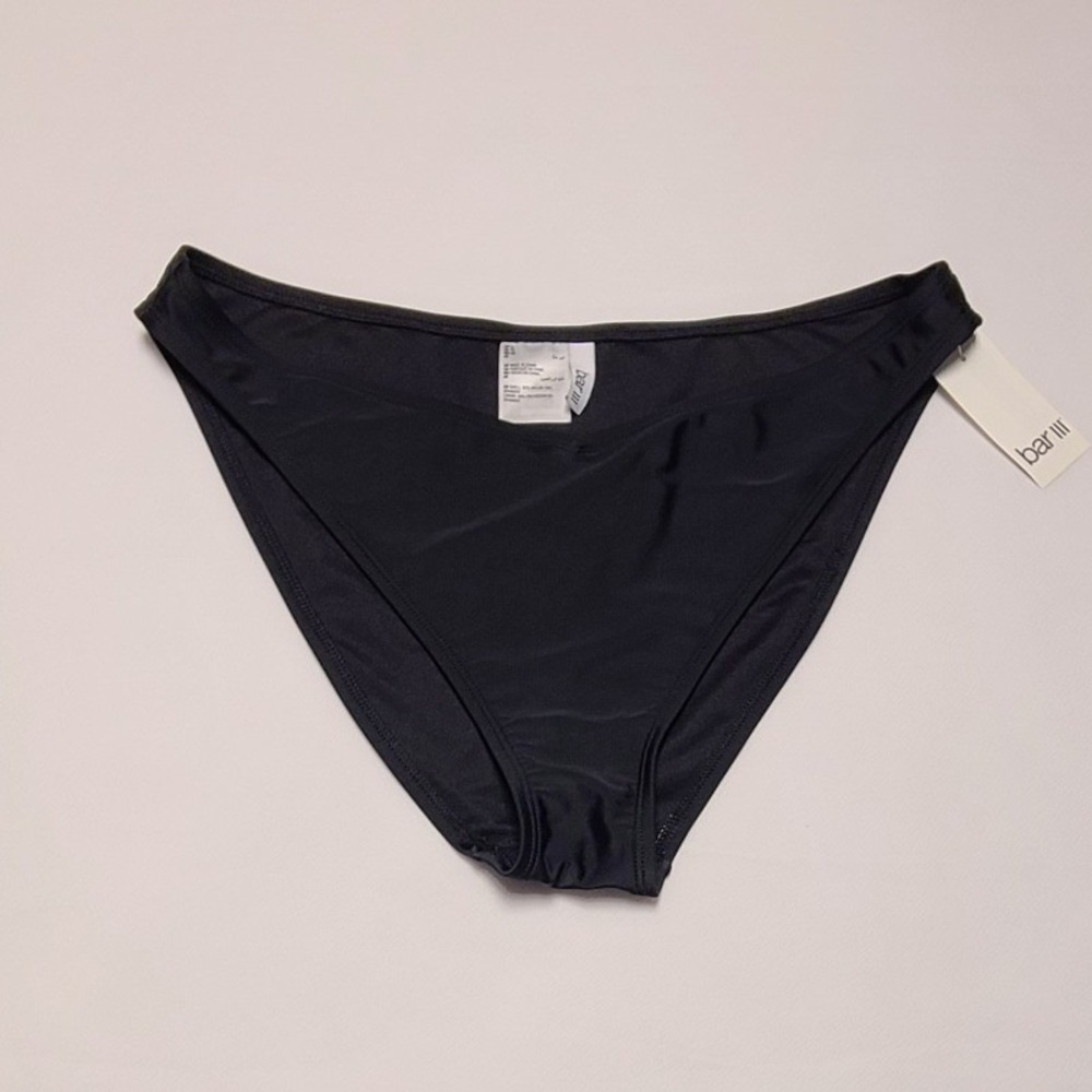 Bar III Women's XL Black Solid Bikini Bottom High Leg Swimwear New With Tags